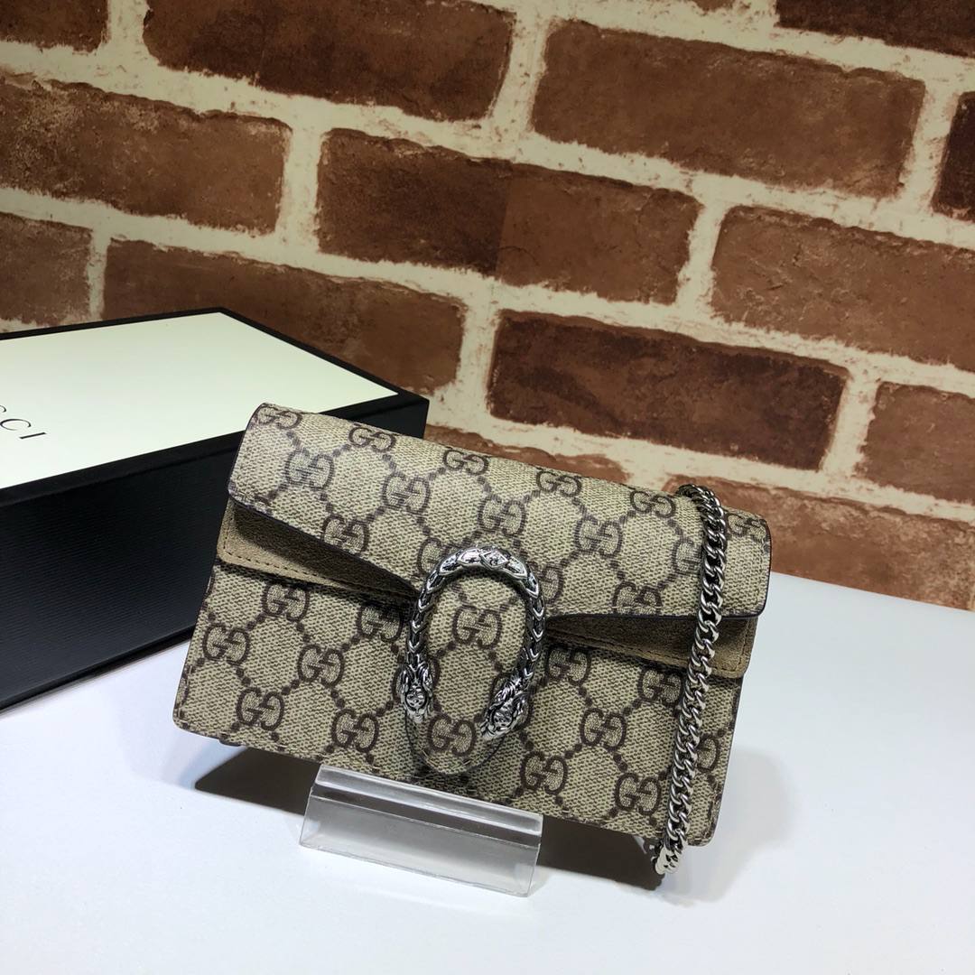 Gucci Dionysus Super Mini Gg Supreme Canvas Crossbody Bag Taupe Gsm