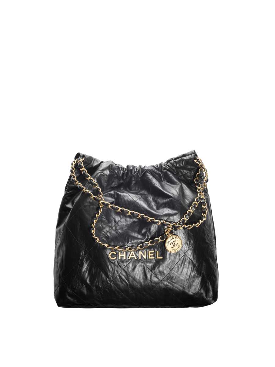Chanel 22 Handbag Shiny Calfskin & Gold-Tone Metal Black