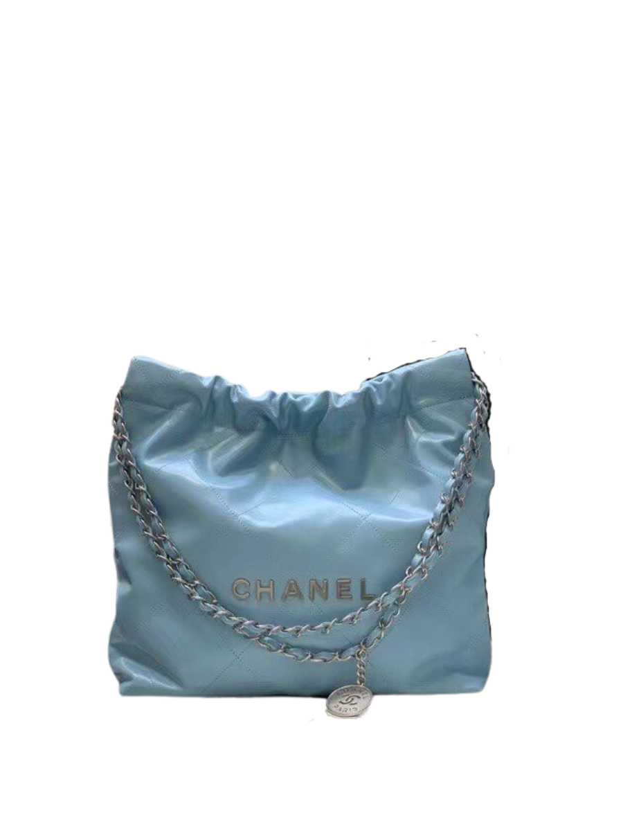 Chanel 22 Handbag Shiny Calfskin & Gold-Tone Metal Light Blue