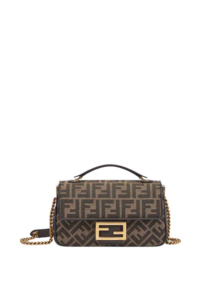 Fendi Baguette Chain Midi Jacquard FF Fabric Bag