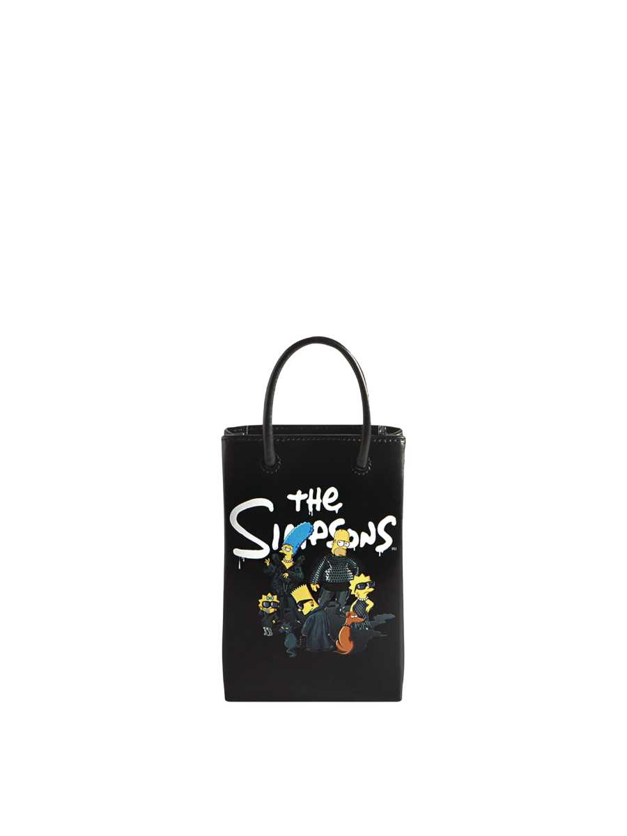 Balenciaga The Simpsons Shopping Phone Holder Bag in Black Leather