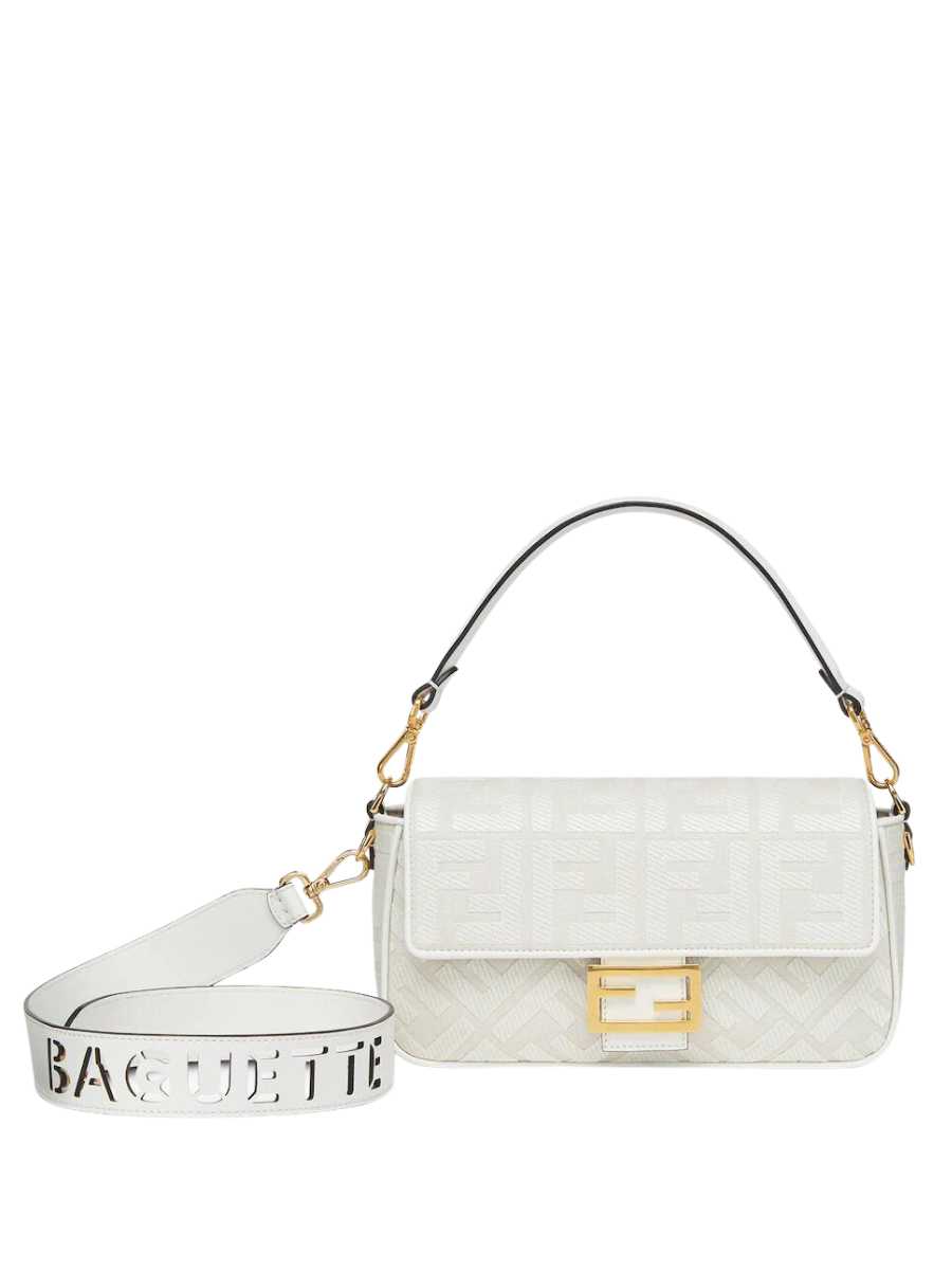 Fendi Baguette White FF Canvas Bag