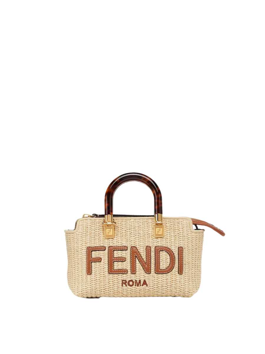 Fendi By The Way Mini Natural Straw Small Boston Bag