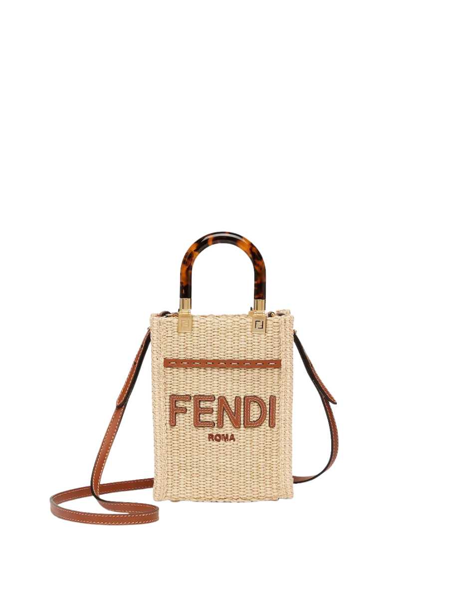 Fendi Mini Sunshine Shopper Natural Straw Mini-Bag