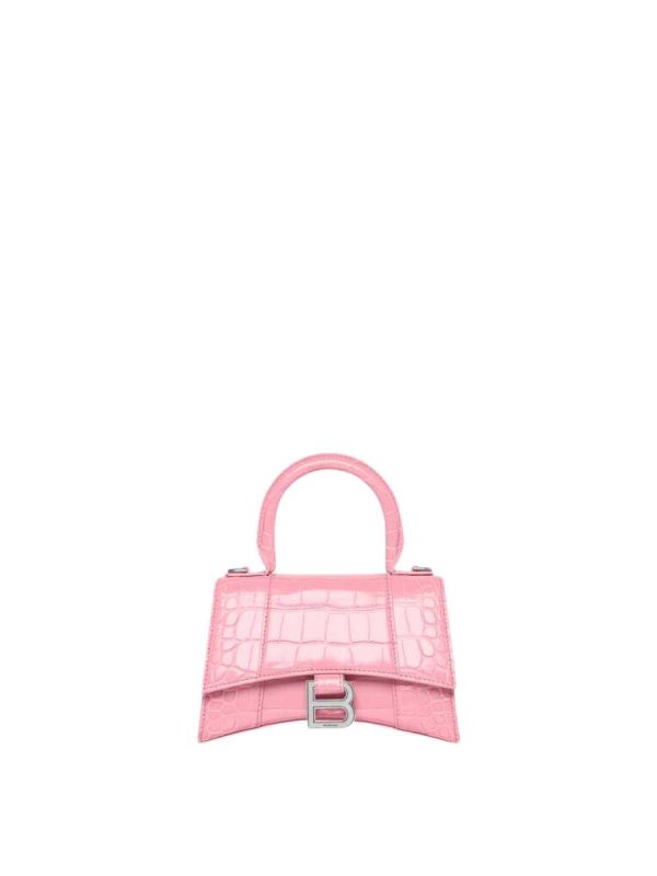 Balenciaga Women's Hourglass XS Handbag Crocodile Embossed in Pink