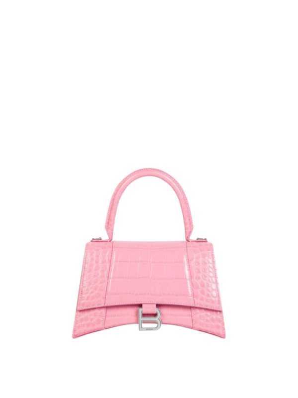 Balenciaga Women's Hourglass Small Handbag Crocodile Embossed in Pink