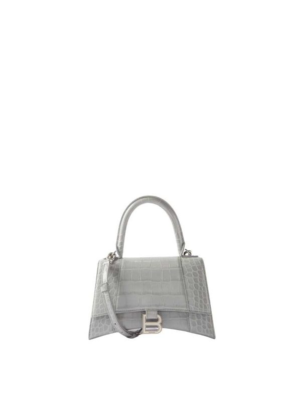 Balenciaga Women's Hourglass XS Handbag Crocodile Embossed in Gray