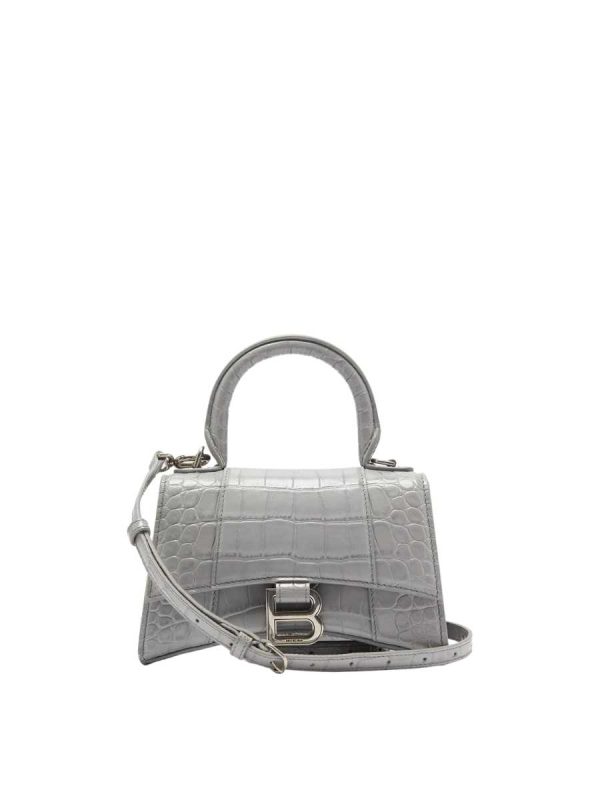 Balenciaga Women's Hourglass Small Handbag Crocodile Embossed in Gray