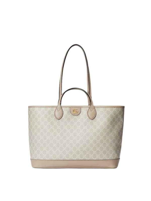 Gucci Ophidia Medium Tote Bag in Beige and White Supreme