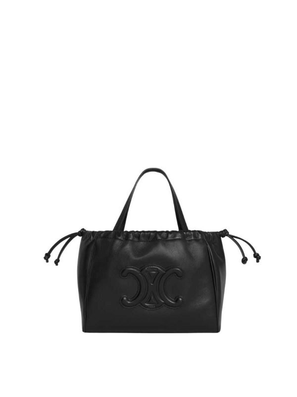 Celine Small Cabas Drawstring Cuir Triomphe in Smooth Calfskin Black