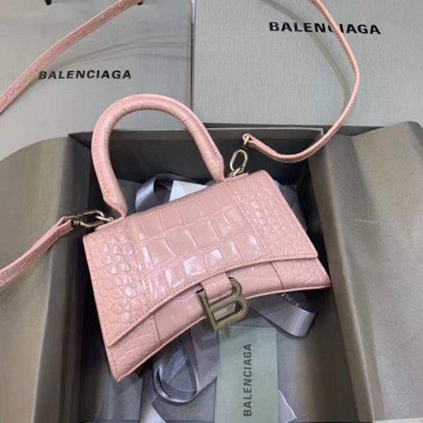 Balenciaga Women's Hourglass XS Handbag Crocodile Embossed in Pink - Image 2