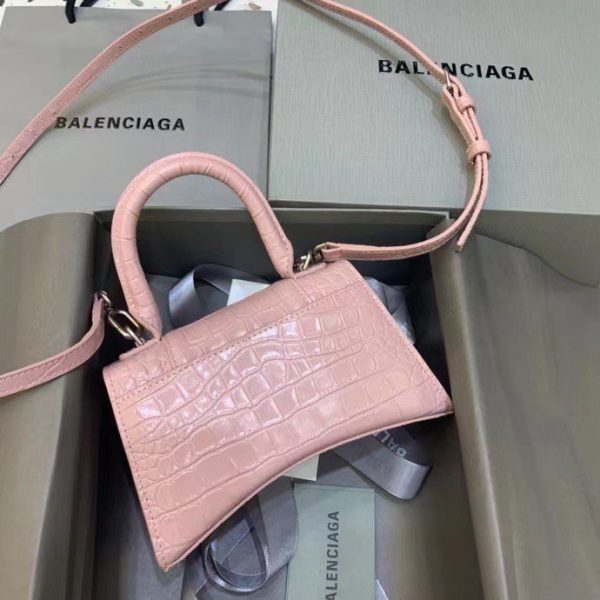 Balenciaga Women's Hourglass XS Handbag Crocodile Embossed in Pink - Image 3