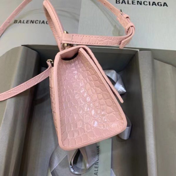 Balenciaga Women's Hourglass XS Handbag Crocodile Embossed in Pink - Image 4