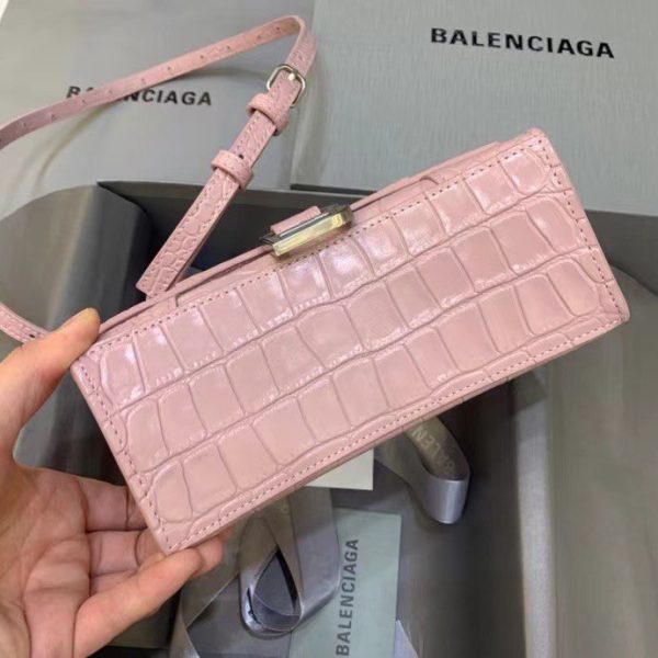 Balenciaga Women's Hourglass XS Handbag Crocodile Embossed in Pink - Image 5