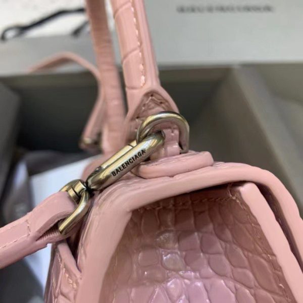 Balenciaga Women's Hourglass XS Handbag Crocodile Embossed in Pink - Image 7