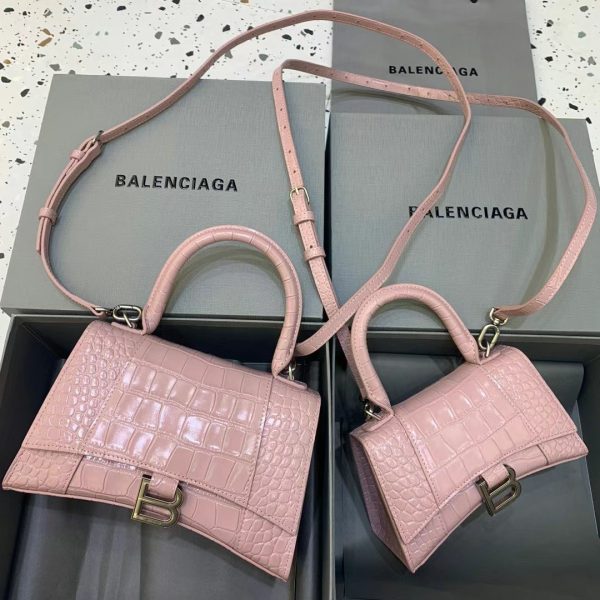 Balenciaga Women's Hourglass Small Handbag Crocodile Embossed in Pink - Image 10