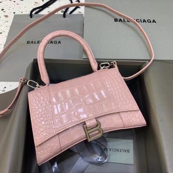 Balenciaga Women's Hourglass Small Handbag Crocodile Embossed in Pink - Image 2