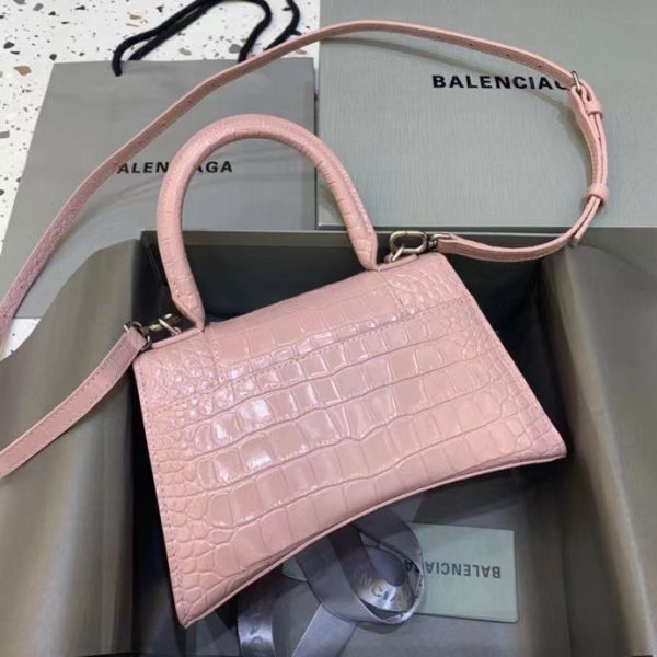 Balenciaga Women's Hourglass Small Handbag Crocodile Embossed in Pink - Image 3