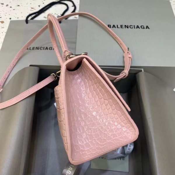 Balenciaga Women's Hourglass Small Handbag Crocodile Embossed in Pink - Image 4