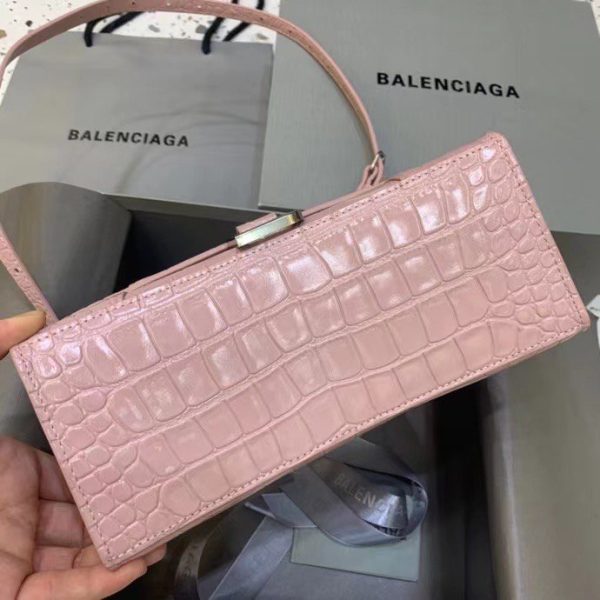 Balenciaga Women's Hourglass Small Handbag Crocodile Embossed in Pink - Image 5