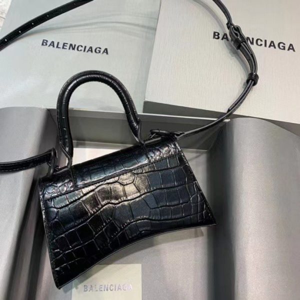 Balenciaga Women's Hourglass XS Handbag Crocodile Embossed in Black Matte B Hardware - Image 3