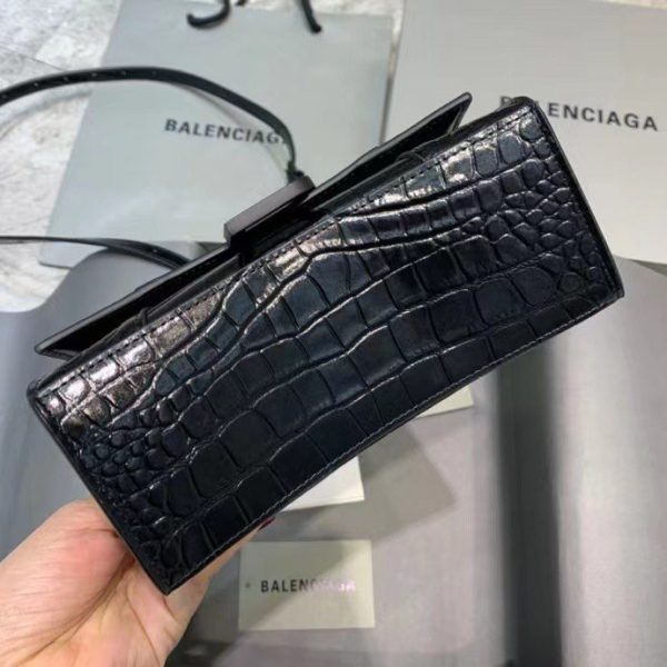 Balenciaga Women's Hourglass XS Handbag Crocodile Embossed in Black Matte B Hardware - Image 5