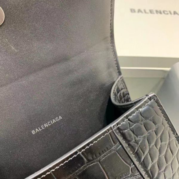 Balenciaga Women's Hourglass XS Handbag Crocodile Embossed in Black Matte B Hardware - Image 8