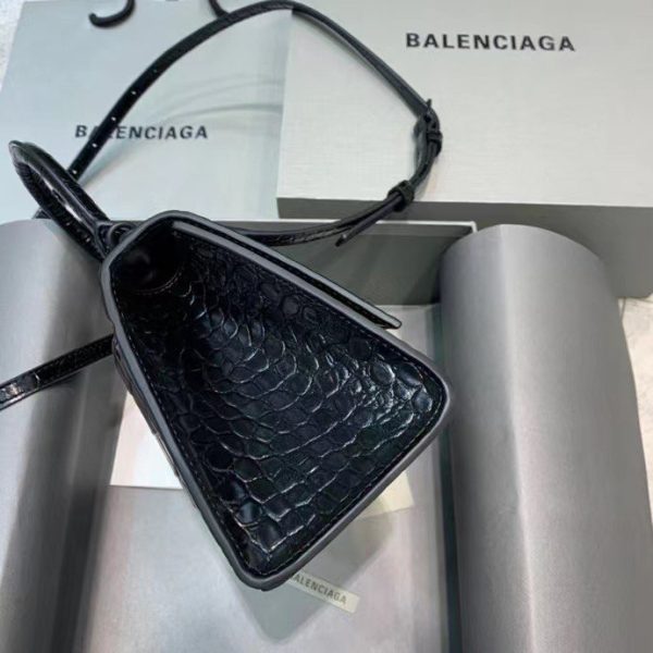 Balenciaga Women's Hourglass Small Handbag Crocodile Embossed in Black Matte B Hardware - Image 4