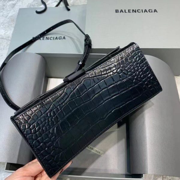 Balenciaga Women's Hourglass Small Handbag Crocodile Embossed in Black Matte B Hardware - Image 5