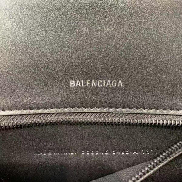 Balenciaga Women's Hourglass Small Handbag Crocodile Embossed in Black Matte B Hardware - Image 8