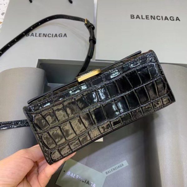 Balenciaga Women's Hourglass XS Handbag Crocodile Embossed in Black Gold B Hardware - Image 5