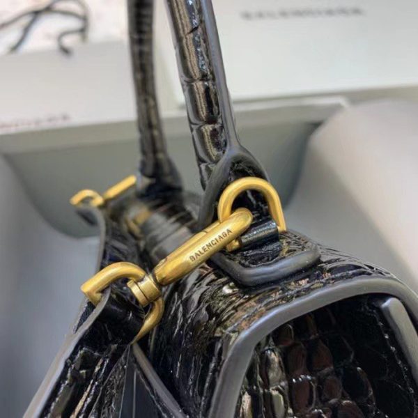 Balenciaga Women's Hourglass XS Handbag Crocodile Embossed in Black Gold B Hardware - Image 8