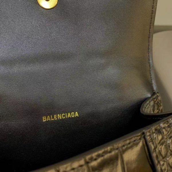 Balenciaga Women's Hourglass XS Handbag Crocodile Embossed in Black Gold B Hardware - Image 9