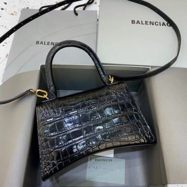 Balenciaga Women's Hourglass Small Handbag Crocodile Embossed in Black Gold B Hardware - Image 3