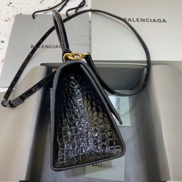 Balenciaga Women's Hourglass Small Handbag Crocodile Embossed in Black Gold B Hardware - Image 5