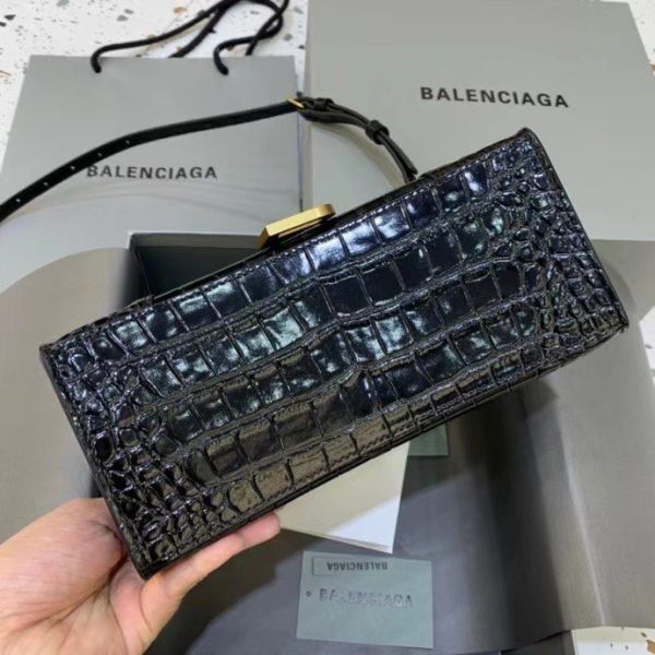 Balenciaga Women's Hourglass Small Handbag Crocodile Embossed in Black Gold B Hardware - Image 4