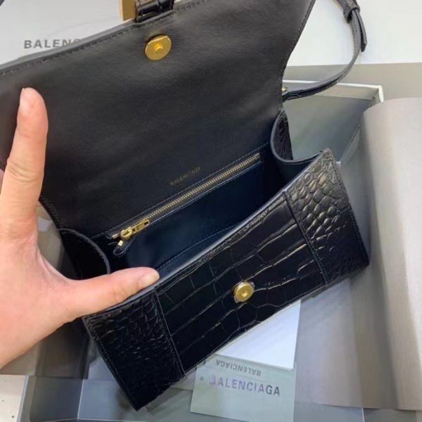 Balenciaga Women's Hourglass Small Handbag Crocodile Embossed in Black Gold B Hardware - Image 8