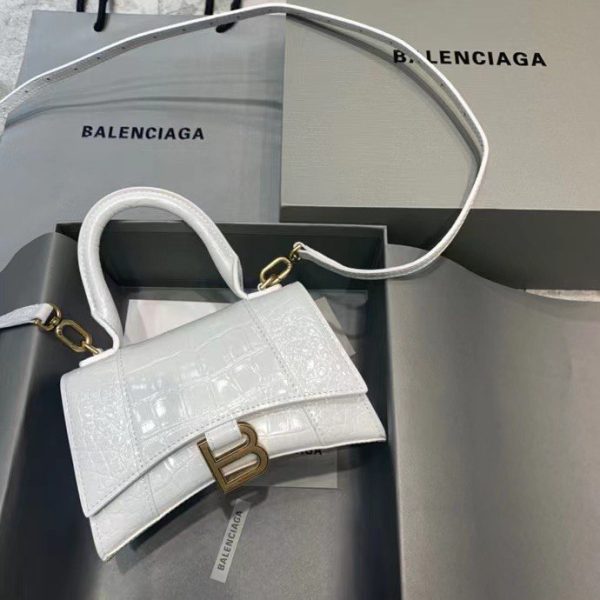 Balenciaga Women's Hourglass XS Handbag Crocodile Embossed in White Gold B Hardware - Image 2