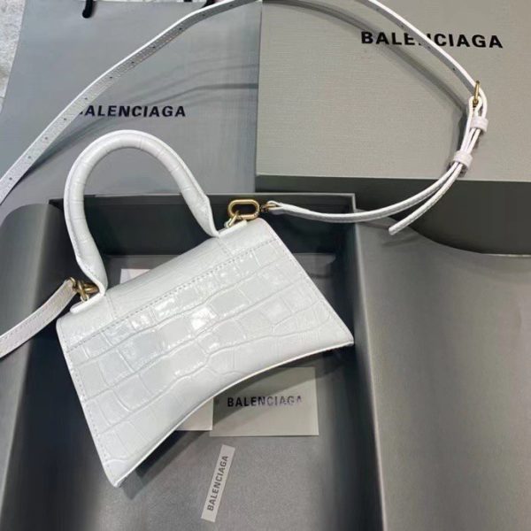 Balenciaga Women's Hourglass XS Handbag Crocodile Embossed in White Gold B Hardware - Image 3