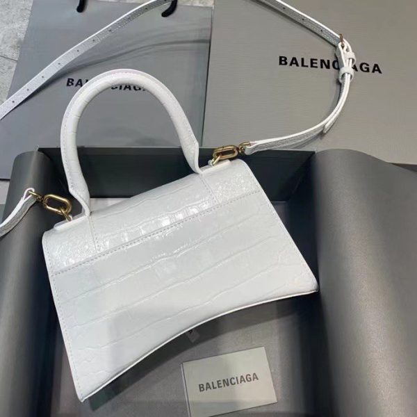 Balenciaga Women's Hourglass Small Handbag Crocodile Embossed in White Gold B Hardware - Image 3