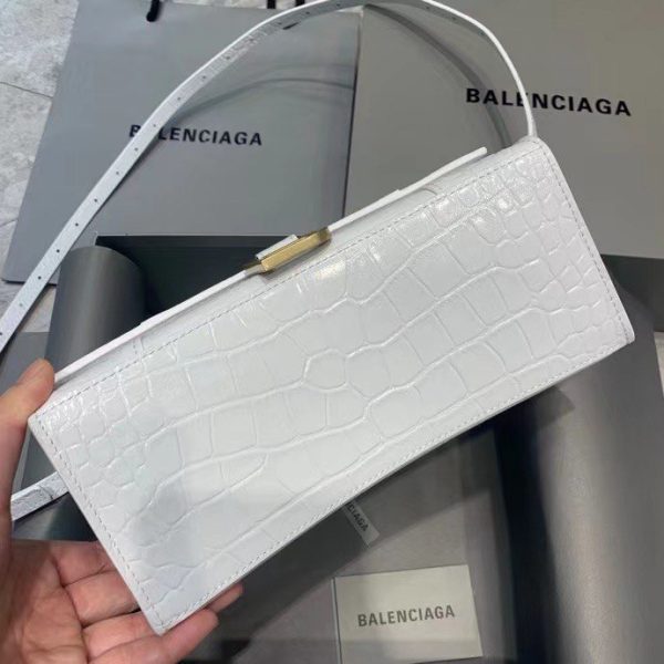 Balenciaga Women's Hourglass Small Handbag Crocodile Embossed in White Gold B Hardware - Image 5