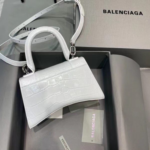 Balenciaga Women's Hourglass XS Handbag Crocodile Embossed in White Silver B Hardware - Image 3