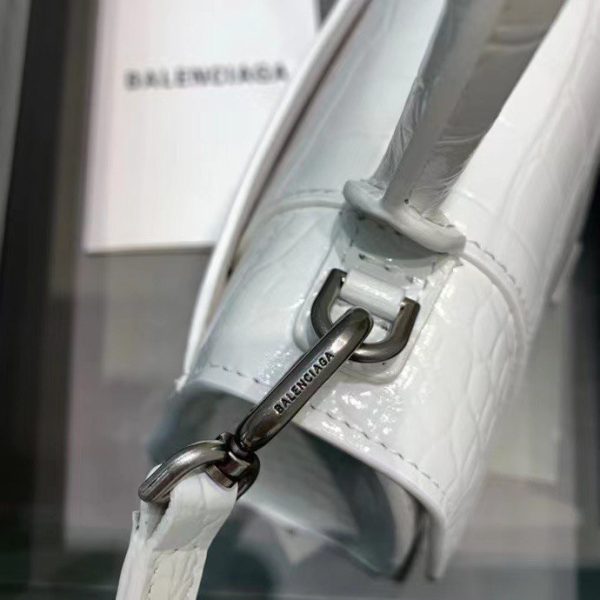 Balenciaga Women's Hourglass XS Handbag Crocodile Embossed in White Silver B Hardware - Image 7