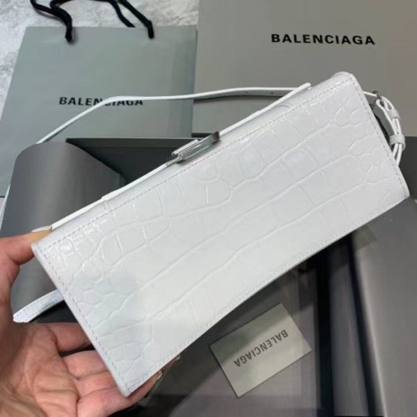 Balenciaga Women's Hourglass Small Handbag Crocodile Embossed in White Silver B Hardware - Image 5