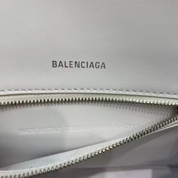 Balenciaga Women's Hourglass Small Handbag Crocodile Embossed in White Silver B Hardware - Image 9