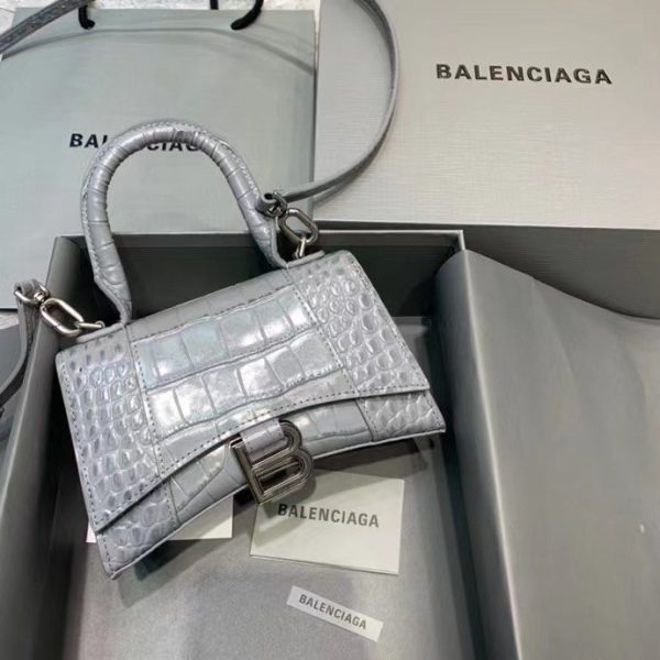 Balenciaga Women's Hourglass XS Handbag Crocodile Embossed in Gray - Image 2