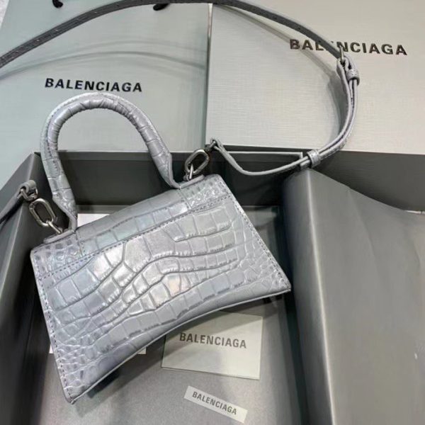 Balenciaga Women's Hourglass XS Handbag Crocodile Embossed in Gray - Image 3