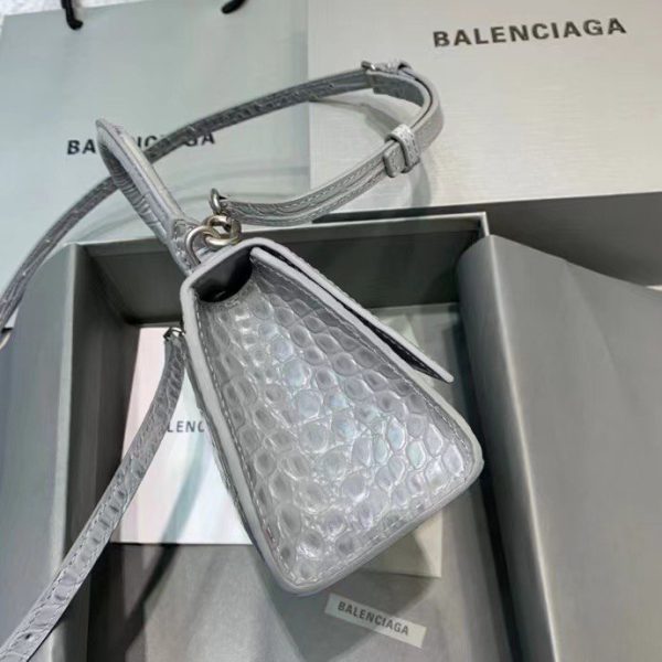 Balenciaga Women's Hourglass XS Handbag Crocodile Embossed in Gray - Image 4