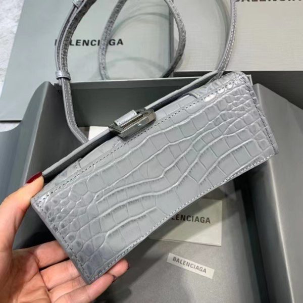 Balenciaga Women's Hourglass XS Handbag Crocodile Embossed in Gray - Image 5