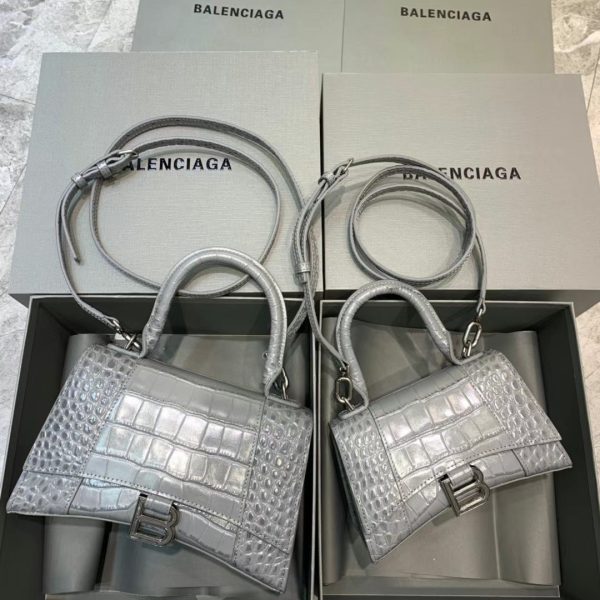 Balenciaga Women's Hourglass Small Handbag Crocodile Embossed in Gray - Image 10